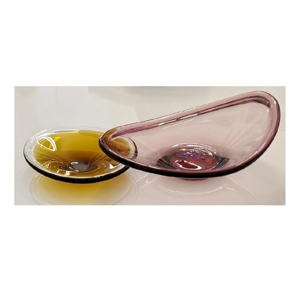 Vntg 10" Amythest & 7 1/2" Amber Art Glass Bowls - Picture 1 of 11